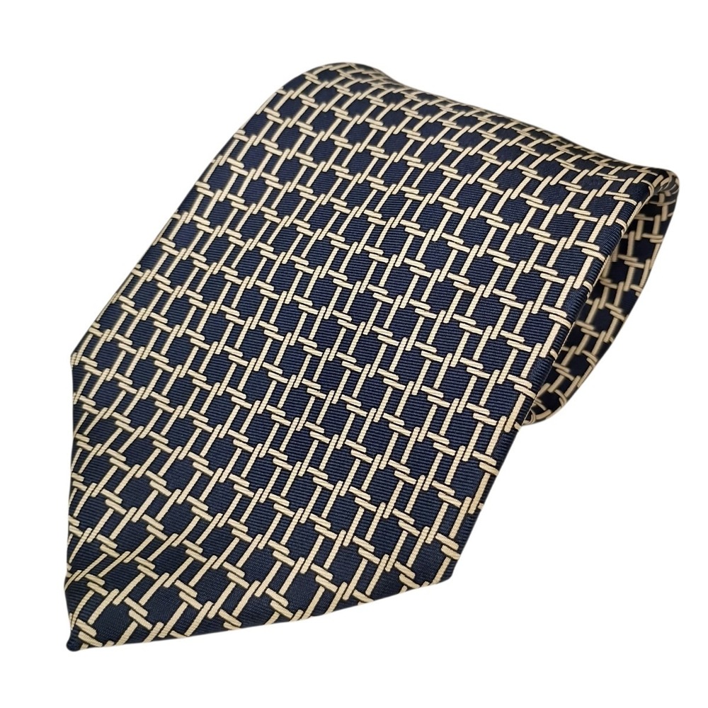 Jos. A. Bank Executive Collection Mens Necktie Tie Blue Beige Silk Geometric USA